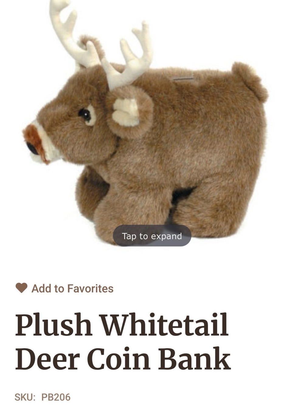Plush Whitetail Deer Coin Bank